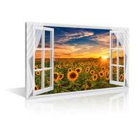 Sunflowers Canvas Paintings Wall Art for Living Room 1 Piece Sunflowers in the Sunset Canvas Wall Art Sunflowers Window View Wall Art Print on Canvas Stretched and Framed Ready to Hang (24" Wx36 H)