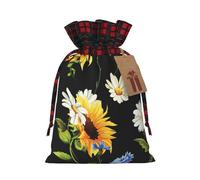 Sunflowers Chamomile Print Christmas Drawstring Linen Gift Bags Reusable Fabric Bags With Tags For Christmas Gifts