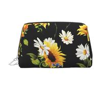 Sunflowers Chamomile Print Makeup Bag Portable Leather Waterproof Cosmetic Bag Clutch Makeup Brush Bag (6.7x4.3in)