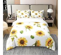 Sunflowers Cotton Bedding Set Double Size Floral Print Cotton Bedding Set Yellow Flowers Pattern Cotton Bedding Set Flower Painting Quilt Set for Boys Girls Children Teens