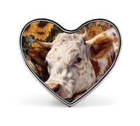 Sunflowers Cow Lies on Sofa Badge Pin Brooch Heart Shape Button Aluminum Decor for Backpacks Hats