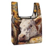 Sunflowers Cow Lies on Sofa Women's Foldable Shopping Bags | Handbag Tote Shoulder Large Capacit Travel