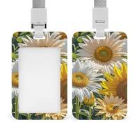 Sunflowers Daisy Rose Flowers Id Badge Holder,Name Tag Holder with Detachable Lanyard,Waterproof Design Id Card Holder for Office, Workplace