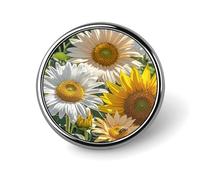 Sunflowers Daisy Rose Flowers Round Badge Personalized Metal Lapel Pin Badges Fit Clothing Bags Hat Humorous Printed Brooch Badge Party Decorations Accessories for Men Women