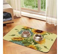 Sunflowers Dog Food Mat, Absorbent Pet Feeding Mat for Food and Water Bowls Non-Slip Placement Pad for Floors Waterproof Quick Dry Water Dispenser Mat for Dogs Puppy Cats 12x18 Inch