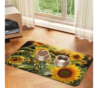 Sunflowers Dog Food Mat, Absorbent Pet Feeding Mat for Food and Water Bowls Non-Slip Placement Pad for Floors Waterproof Quick Dry Water Dispenser Mat for Dogs Puppy Cats 16x24 Inch