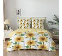 Sunflowers Double Duvet Cover Set Spring Flowers Bedding Double Bed Set 3D Printed Quilt Cover Soft Microfibre Duvet Covers with Zipper and 2 Pillowcases C8453