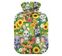 Sunflowers Elephants Green Hot Water Bottle with Cover for Pain Relief Hand Feet Warmer for Shoulder Pain, 1L