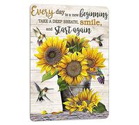 Sunflowers Every Day Is A New Beginning Canvas Framed Metal Signs Vintage Poster Wall Art Home Room Decor Ready To Hang Best Gift 8x12 Inch