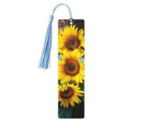 Sunflowers Fall Double-Sided Print Sunflowers Fall Bookmarks Wooden Book Marks with Sky Blue Tassel, Vintage Wooden Lightweight Page Markers Book Lovers Gifts