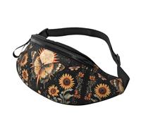Sunflowers Fanny Pack Butterfly Floral Crossbody Bag Vintage Indie Boho Hands-Free Bag Concert attendees 14X35CM