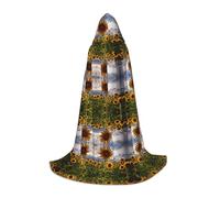 Sunflowers Fields Hooded Cape For Teenagers Witch Vampire Cosplay Party Halloween Christmas Printed Long Cloak