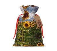 Sunflowers Fields Printed Drawstring Gift Bags,Various Sizes, Bulk Plastic Packaging Bags