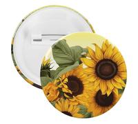 Sunflowers Floral Lapel Pins Round Metal Brooch Badge Cute Tie Tack Pin for Hats, Clothing, Bags Unique Fashion Accessories Gift for Men & Women, white, 5PCS