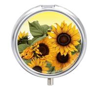 Sunflowers Floral Pill Box Waterproof Portable Medicine Pill Case Moisture Proof Metal Travel Pill Box with 3 Compartment Medicine Case