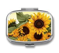 Sunflowers Floral Pill Case with 2 Compartment, Pill Organizer Portable Square Pill Box,Vitamin Pill Organizer for Pocket Purse and Travel