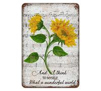 Sunflowers Floral Shabby Sheet Music Metal Sign And I Think To Myself What A Wonderful World Tin Plaque Vintage Rustic 8x12in Tin Plaque Novelty Decorations For Indoors Outdoors Bedroom