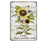 Sunflowers Floral Shabby Sheet Music Metal Sign And I Think To Myself What A Wonderful World Tin Sign Vintage Rustic 8x12in Tin Plaque Durable Decorations For Indoors Outdoors Bedroom