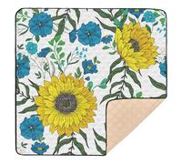 Sunflowers Flower Blue Wild Flowers White Large Sturdy Baby Activity Play Mat for Indoor Outdoor 1-Piecing Baby Kick Crawling Mat for Babies Infants Toddlers, 50'' x 50''