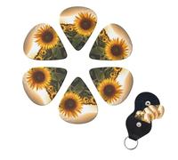 sunflowers Guitar Picks 6 Pack, 0.46mm Thickness Celluloid Bass Pick with Leather Guitar Pick Holder Keychain Abstract Art Pics Plectrum for Acoustic Electric Guitar, Ukulele, Bass
