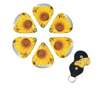 Sunflowers Guitar Picks 6 Pack 3 Different Thickness Celluloid Guitar Plectrums with Guitar Pick Holder Personalized Guitar Pick for Acoustic Guitar, Electric Guitar, Bass