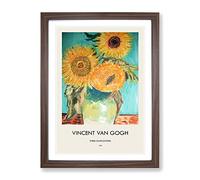 Sunflowers In A Vase By Vincent Van Gogh Exhibition Museum Painting Framed Wall Art Print, Ready to Hang Picture for Living Room Bedroom Home Office Décor, Walnut A4 (34 x 25 cm)