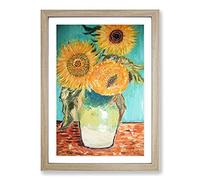 Sunflowers in A Vase by Vincent Van Gogh Framed Print | A2 Oak Framed Wall Art | Ready to Hang | Modern Historical Picture | Living Room Bedroom Lounge Office