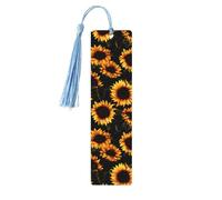 Sunflowers in Fall Double-Sided Print Sunflowers in Fall Bookmarks Wooden Book Marks with Sky Blue Tassel, Autumn Flowers Lightweight Page Markers Reading Accessories