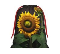 Sunflowers In The Weeds Print Drawstring Gift Bag, Xmas Wrapping Bags For Presents With Birthday Holiday Party