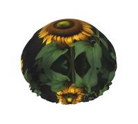 Sunflowers in the Weeds Printed Reusable Bathing Cap, Dual Layer Hair Cover For Long Thick Hair, 10.6in Headgear