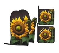 Sunflowers In The Weeds Printing 4 Piece Heat Resistant Oven Mitts Set Kitchen Pot Holders Hot Pads For Grilling Cooking Gift