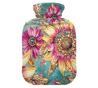 Sunflowers Jewelry Shining Glittering hot Waterbottle with Soft Cover, 1L hot compresses for The Body for Menstrual Cramps, Hand Feet Warmer, Bolsa de agua Caliente para el Dolor