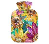 Sunflowers Jewelry Shining Glittering hot Waterbottle with Soft Cover, 2L hot Compress Bag for Hand Feet Warmer, Neck Shoulder Warmer, Bolsa Caliente para Dolores Menstrual
