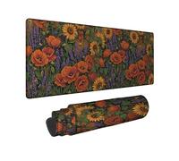 Sunflowers Large Mouse Pad, Botanical Vintage Poppies Lavender Fall Orange Rubber Smooth Keyboard and Mousepad Accessories for Office Home Computer Laptop 16x36 Inch