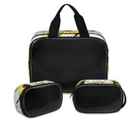 Sunflowers Leaves Skull Makeup Bag for Women Men, Skull Cow Translucent Cosmetic Bag Wash Pouch Shower Bag 3 Pcs Travel Toiletry Toiletries Cosmetic Organizer