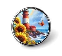 Sunflowers Lighthouse Butterfly Round Brooches Colorful Fashion Button Pins Badge for Backpacks Shirts Scarf