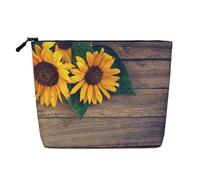Sunflowers On an Old Wooden Cosmetic Bag for Women- Portable Travel Organiser, Toiletry Bag with Zip Closure