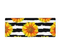 Sunflowers On Black And White Stripes Background,Mouse Pad Large Desk Pad Computer Keyboard Mouse Mat With Non Slip Rubber Base 30 x 80 cm
