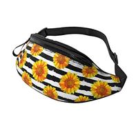 Sunflowers On Black and White Stripes Crossbody Bag Runner Small Hip Pouch Bum Bag Running Waistpack Bumbag Beltbag Sport Slim Fashionable for Jogging Hiking Woman