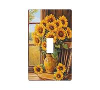 Sunflowers On Chair Country Light Switch Cover Decorative Single Toggle 1 Gang Wall Plate for Kitchen Farmhouse Bedroom Bathroom Art Decor