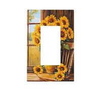 Sunflowers On Chair Country Light Switch Wall Plate Faceplate Cover Single Rocker 1 Gang Decorator Outlet Receptacle Covers for Home Kitchen Room Bathroom Decor