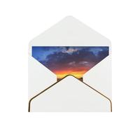 Sunflowers On The Sunset Print Horizontal Gold-Edged Pearl Greeting Card W/Envelope-Holiday,Birthday,Anniversary,Party(2pcs)