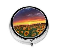 Sunflowers On The Sunset Print Pill Box for Pocket Round Pill Box 3 Compartment Decorative Portable Travel Pill Holder Tablet Vitamin Organizer Mini Pill Case(2pcs)