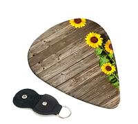 Sunflowers On Wooden Board Guitar Plectrum 6-Piece Set For Acoustic Guitar, Electric Guitar, Bass, Ukulele - Thin, Medium And Thick