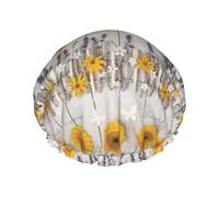 Sunflowers on wooden ladies luxury shower cap, double layers protective elastic, reusable adjustable shower cap