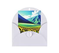 Sunflowers Over The Mountain And Fields Print Blank Greeting Cards, Love Buttons, Pearl Paper Envelopes Suitable For Various Occasions - Anniversary Cards, Thank You Cards, Holiday Cards, Wedding
