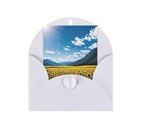Sunflowers Over The Mountains And Fields Print Blank Greeting Cards, Love Buttons, Pearl Paper Envelopes Suitable For Various Occasions - Anniversary Cards, Thank You Cards, Holiday Cards, Wedding