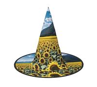 Sunflowers Over The Mountains and Fields Print Halloween Cone Witch Hat Cosplay for Wizards Masquerade Halloween Party Accessories.