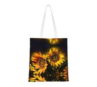 Sunflowers Painting Fashion Canvas Tote Bag With All Over Print Design, Large Reusable Shopper Tote With Double Handles,Beach Tote, Weekend Bag
