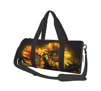 Sunflowers Painting Large Round Travel Duffle Bag, Full-Print Canvas Weekender with Padded Lining, Multiple Pockets,Detachable Shoulder Strap and Soft Leather Handles